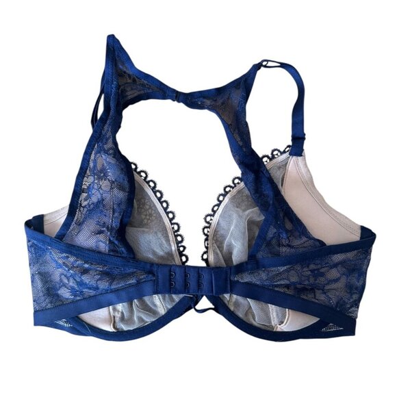 Victoria's Secret Very Sexy Unlined Plunge Bra 32DDD | Navy Lace Racerback - Picture 2 of 2